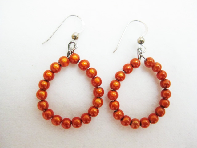 Small Beaded Hoop Earrings in Orange